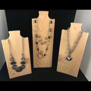 3 Necklace Stands in Your Choice of Cedar Wood Finish  - Jewelry Display, Necklace Display, Necklace Tree, Necklace Holder, Hanger, Bust