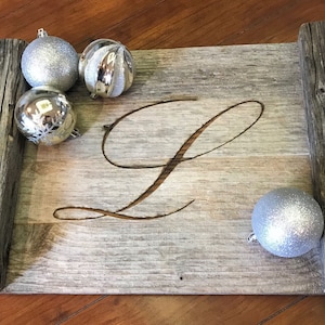 Monogrammed Serving Tray  - Rustic Reclaimed Weathered Wood, Ottoman Tray, Wooden Tray, Coffee Table Tray, Cocktail Tray, Breakfast Tray