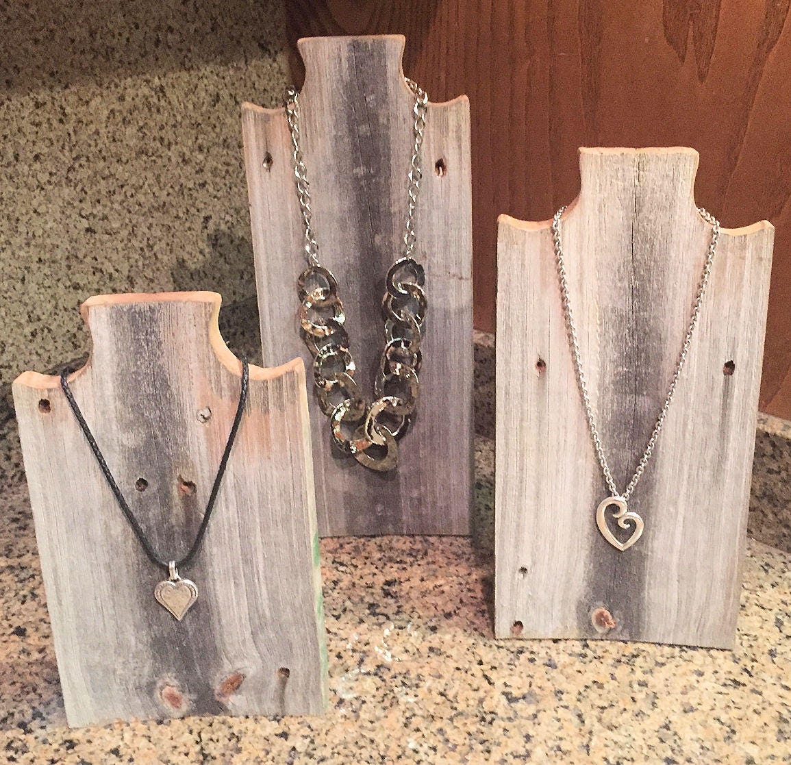 Necklace Display Stand In Weathered Wood Jewelry Tree Holder Bust