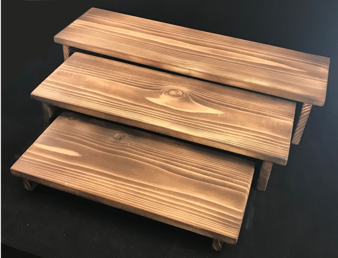 Nesting Risers in Raw or Torched Cedar Wood, Weathered Wood Jewelry Risers Display Table Tray
