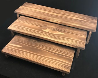 Nesting Risers in Raw or Torched Cedar Wood, Weathered Wood - Jewelry Risers - Display Table - Tray - Wood Risers