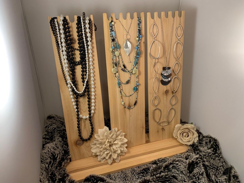 Multi-Necklace Display in Weathered Wood with 3 Easels Wind-Resistant Jewelry Display, Necklace Display, Outdoor Use Raw Cedar