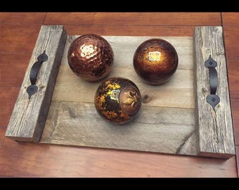 Serving Tray  - Rustic Reclaimed Weathered Wood, Ottoman Tray, Wooden Tray, Coffee Table Tray, Cocktail Tray, Breakfast Tray, Farm Tray