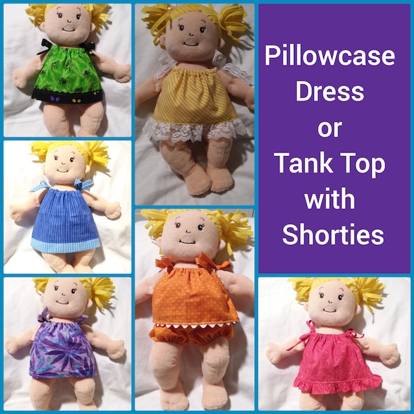 15 Inch Doll - Pillowcase Dress or Tank Top and Shorties Patterns for Baby Stella, 15" Baby Doll - Instant PDF Download