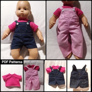 Overalls and T-Shirt Patterns for Bitty Baby, 15" Baby Doll - Instant PDF Download