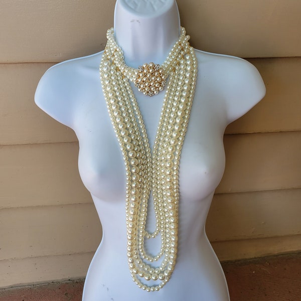 Pearl Body Necklace Diamond Cream Gold Crystal Necklace Costume Jewelry Royal Statement