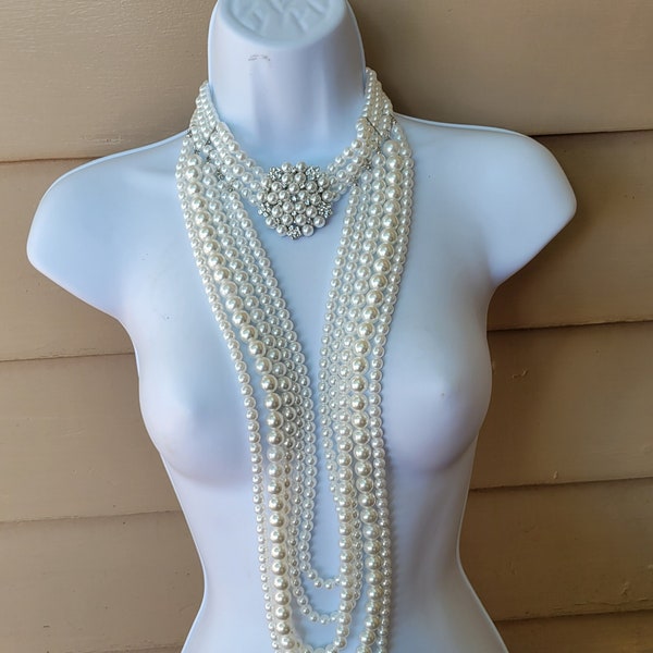 Pearl Body Necklace Diamond Silver Crystal Necklace Costume Jewelry Royal Statement