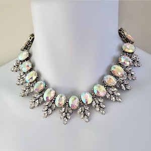 Ab and Clear Duchess Crystal Diamond Rhinestone Bib Royal Statement Necklace Costume Jewelry