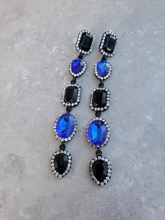 Sapphire Crystal Long Chandelier Black and Blue e… - image 2