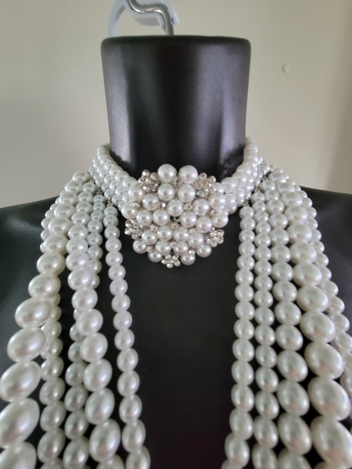 Pearl Body Necklace Diamond Silver Crystal Necklace Costume Etsy