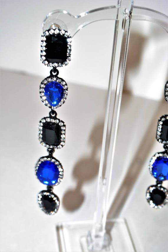 Sapphire Crystal Long Chandelier Black and Blue e… - image 9
