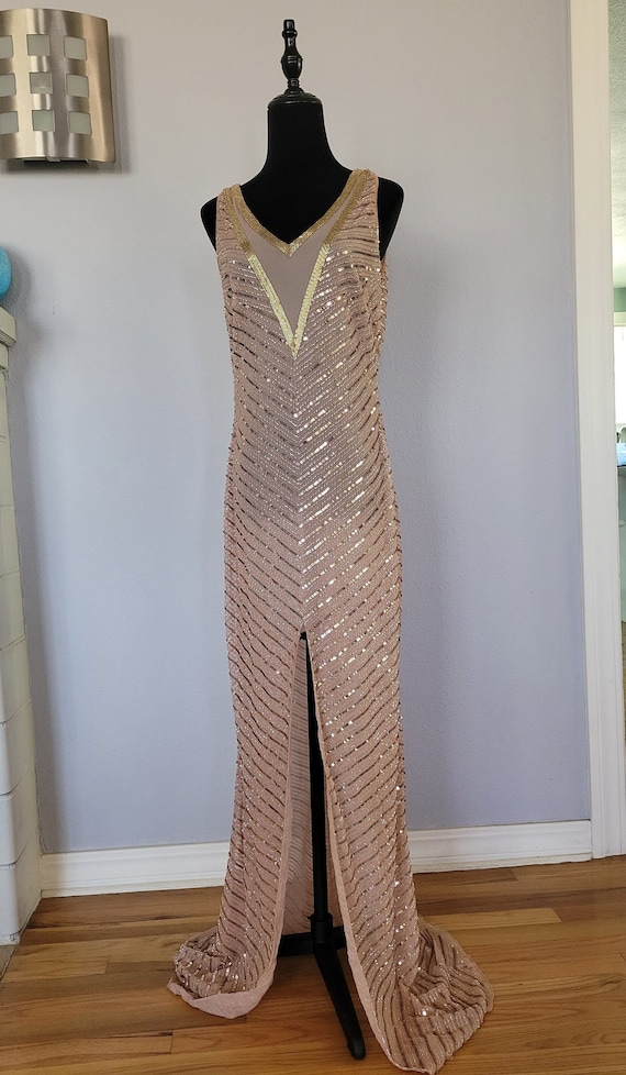Vintage 80s Oversized Sheer Sequin Blouse Blue 12 14