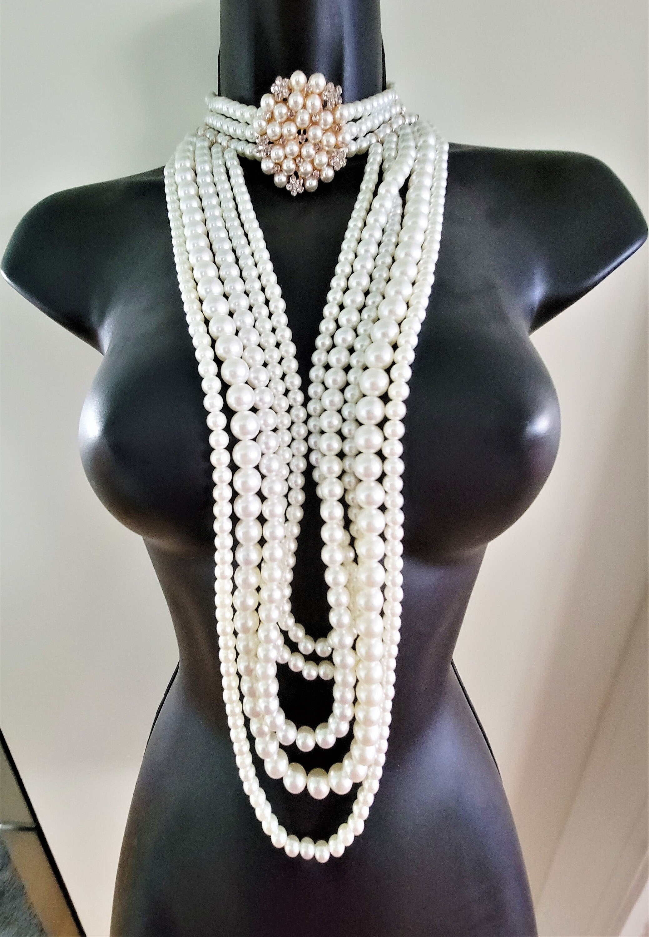 Pearl Body Necklace Diamond Gold Crystal Necklace Costume Etsy