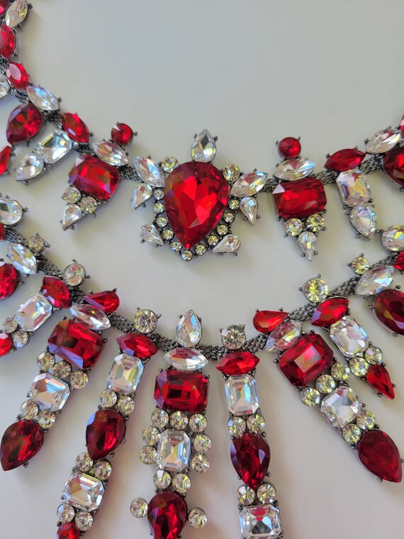 Clear Ruby Red Necklace Vampira Crystal Rhineston… - image 5
