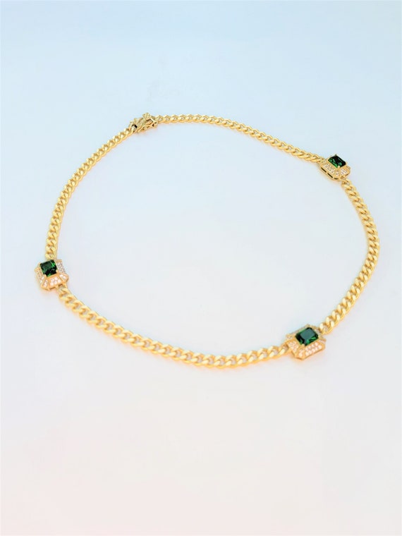 Crystal Green Emerald Necklace square cut chain Pr