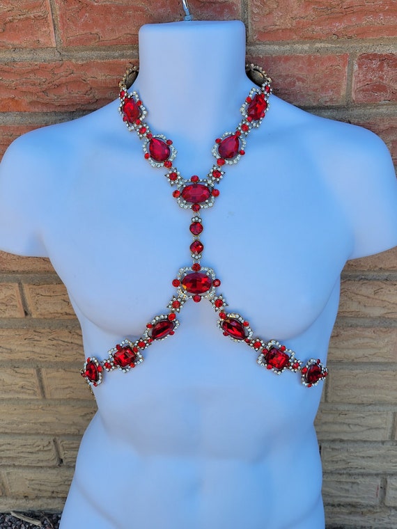 Ruby Red  Body Harness Crystal Rhinestone Necklac… - image 2