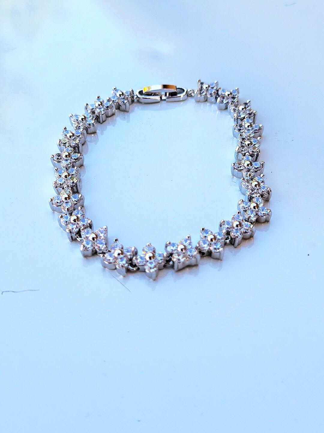 Clear Crystal Flower Bracelet Cubic Zirconia CZ in a Silver
