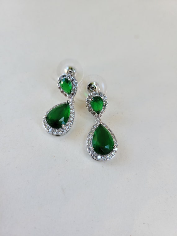 Green Emerald Earrings Cubic Zirconia (CZ)  Emera… - image 4