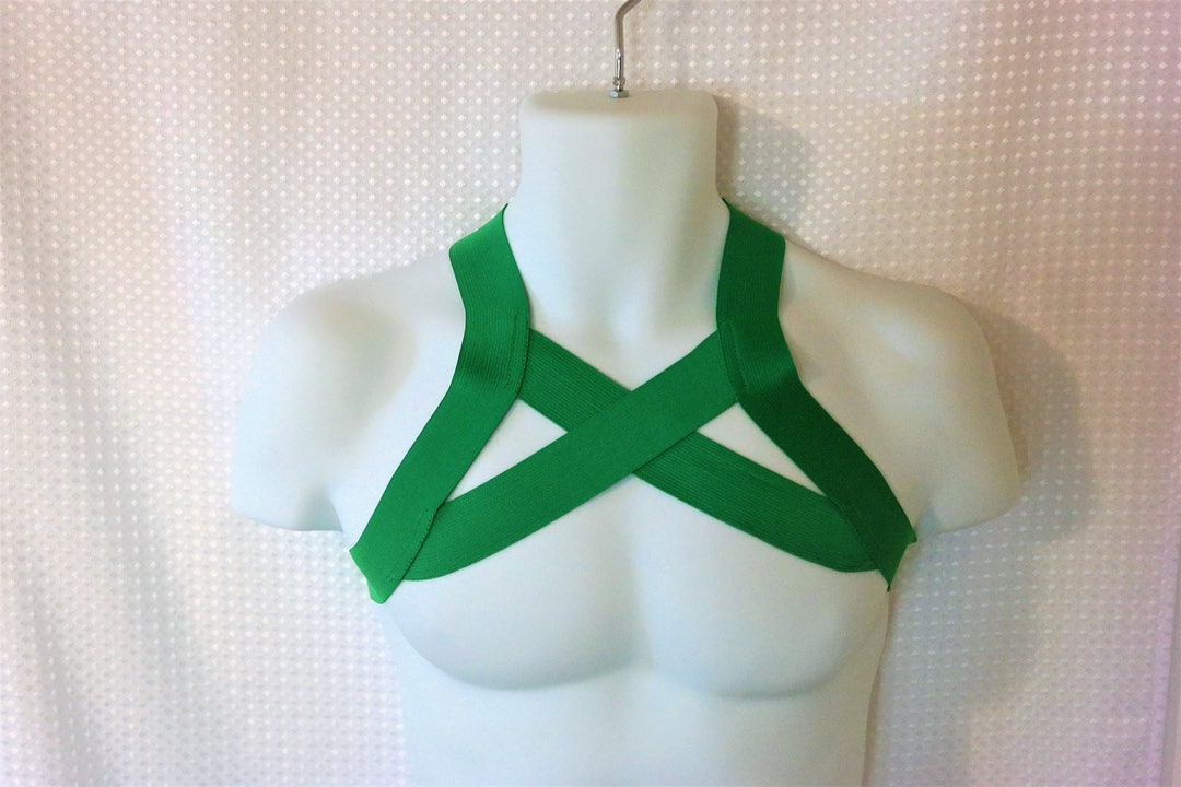 Men's Green Elastic Chest Harness Burlesque Costume Gogo Stripper BDSM