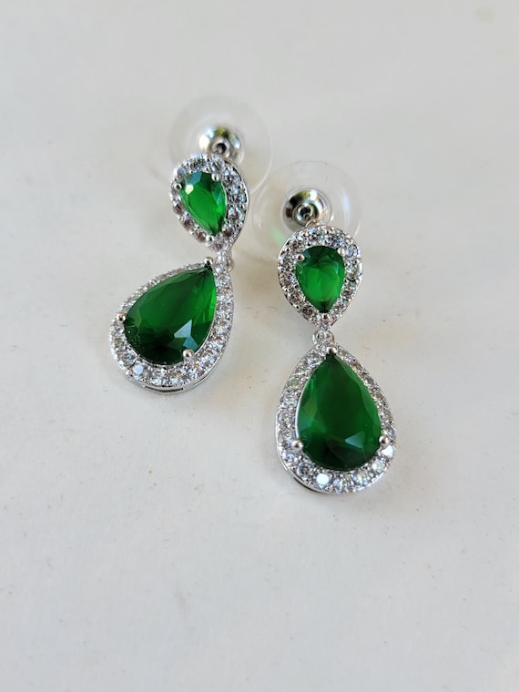 Green Emerald Earrings Cubic Zirconia (CZ)  Emera… - image 1
