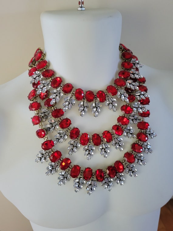 Ruby Red and Clear Empress  Crystal Diamond Rhine… - image 5