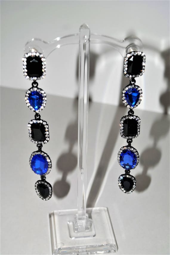 Sapphire Crystal Long Chandelier Black and Blue e… - image 8