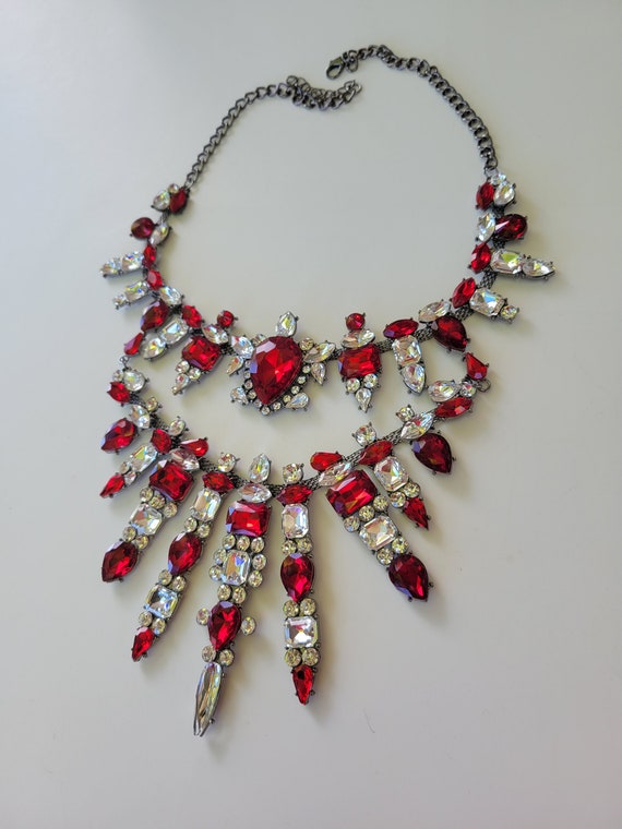 Clear Ruby Red Necklace Vampira Crystal Rhineston… - image 3