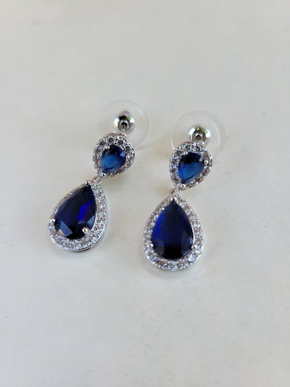 Blue Sapphire Earrings Cubic Zirconia (CZ) Crystal