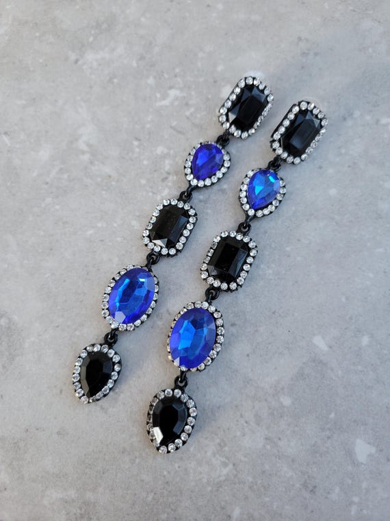 Sapphire Crystal Long Chandelier Black and Blue e… - image 3