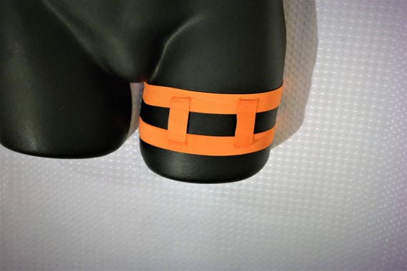 Orange and black bondage belt Bondage Kit Orange Leather, Blindfold Collar Leash Wrist and  main image 2