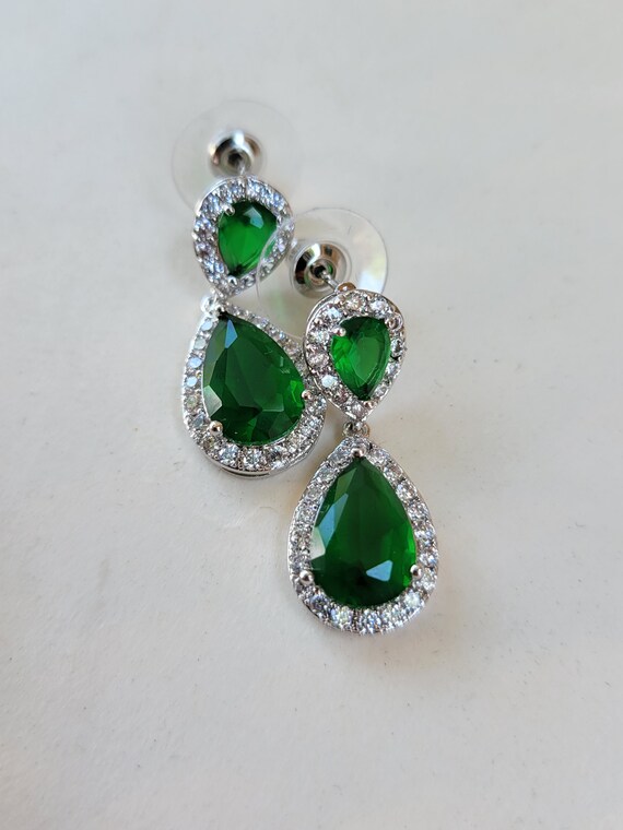 Green Emerald Earrings Cubic Zirconia (CZ)  Emera… - image 2