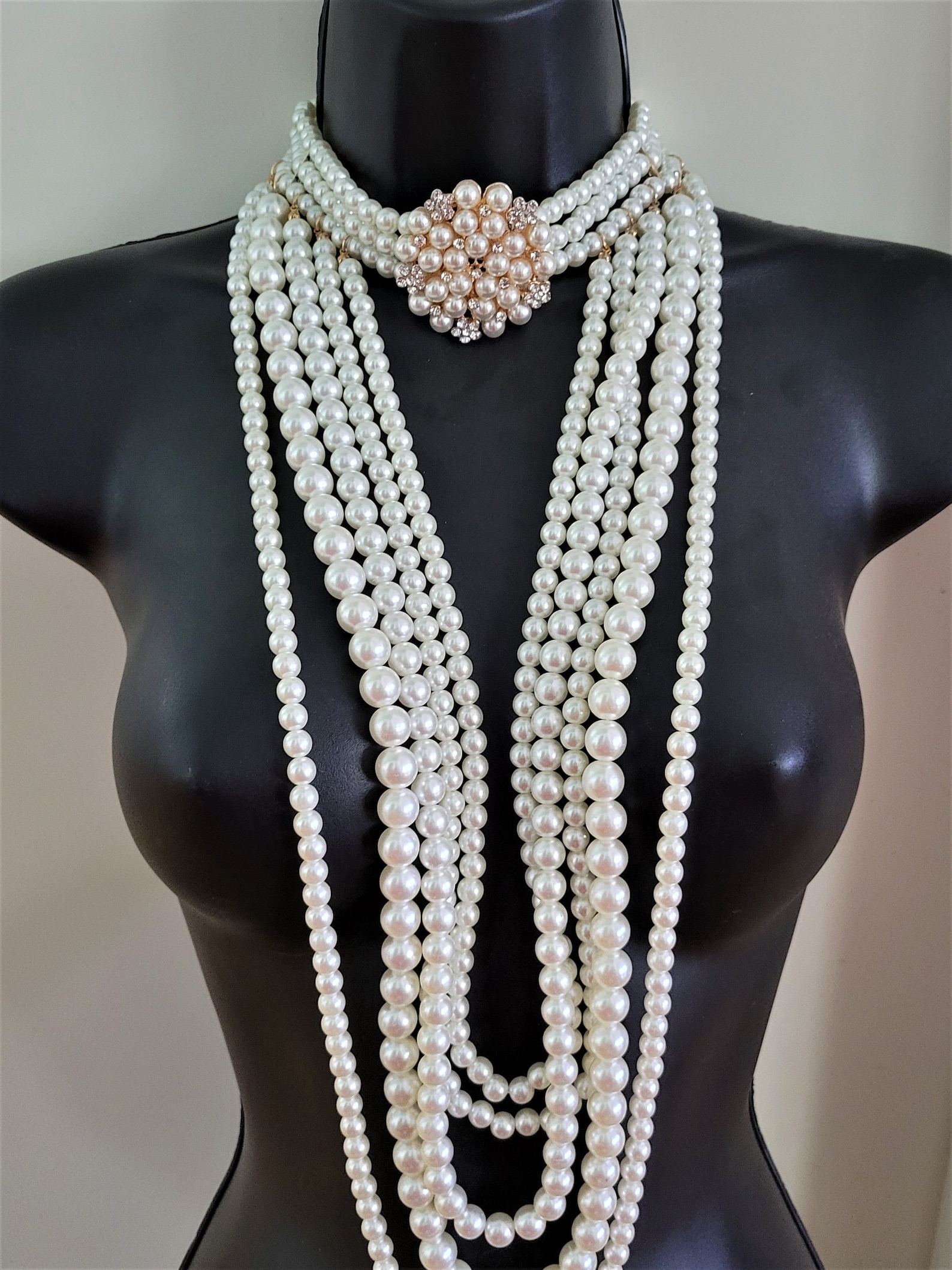 Pearl Body Necklace Diamond Gold Crystal Necklace Costume Etsy