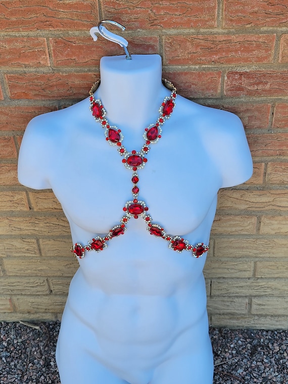 Ruby Red  Body Harness Crystal Rhinestone Necklac… - image 1