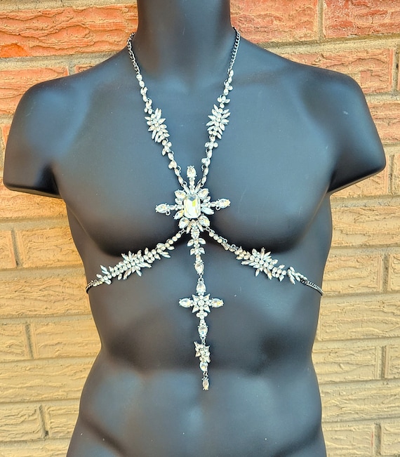 Clear Diamond Body Harness Cross Vampira Crystal … - image 4