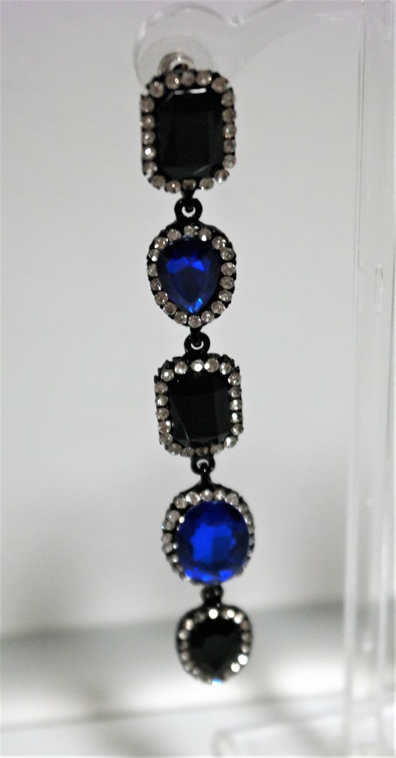 Sapphire Crystal Long Chandelier Black and Blue e… - image 10