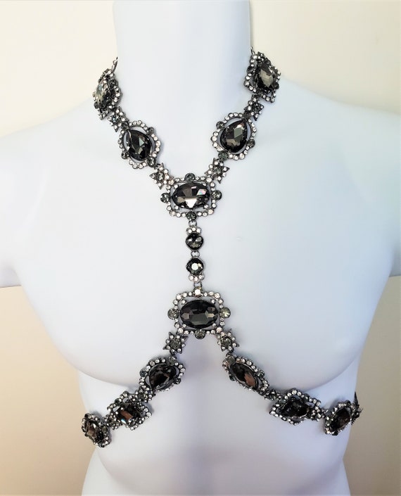 Dark Diamond Crystal Rhinestone Body Harness Neckl