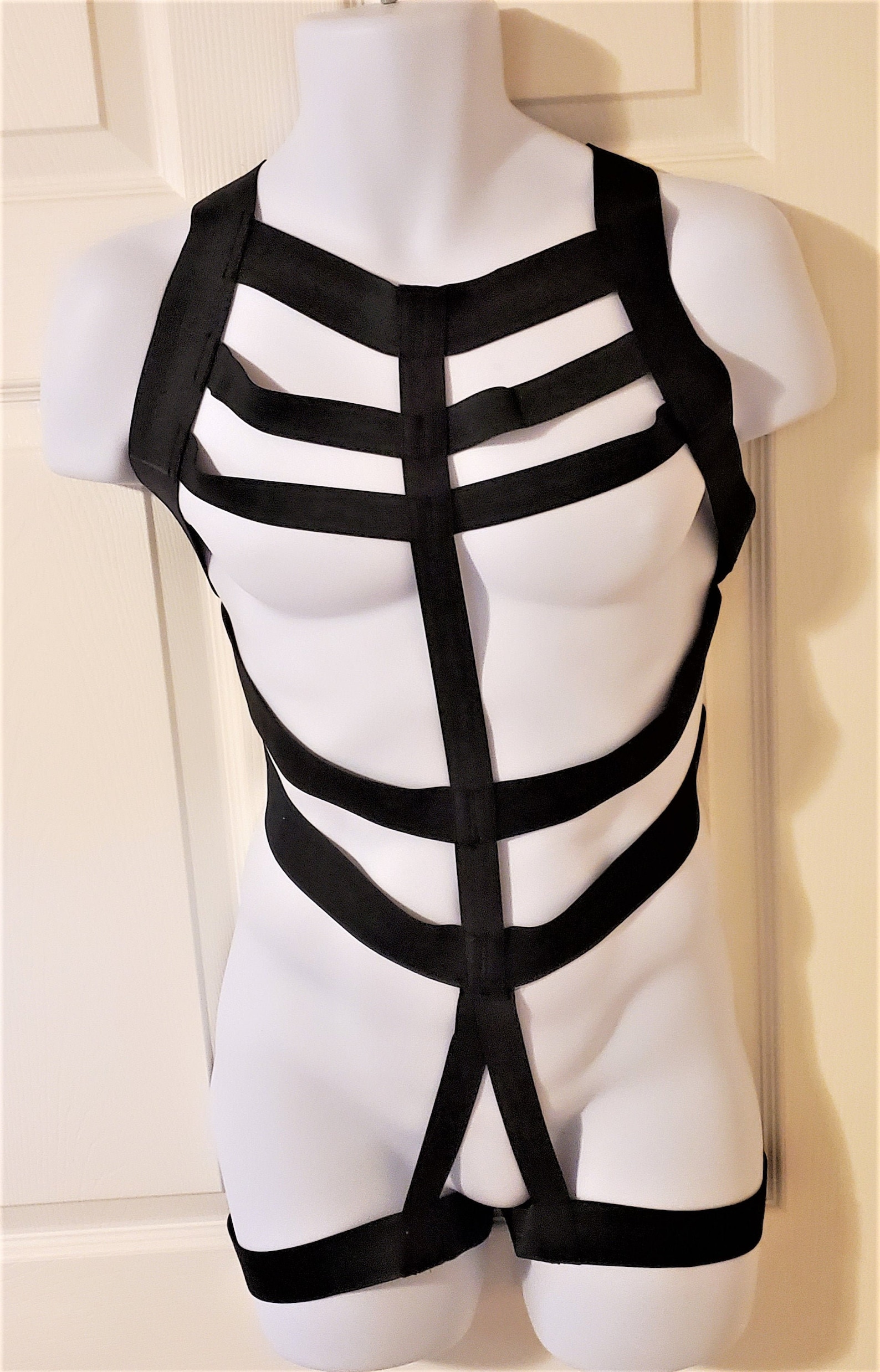 Men's Black Elastic Body Chest Harness Cage With Built in Etsy