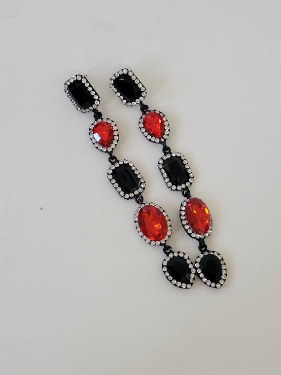 Ruby Crystal Long Chandelier Black and Ruby Red e… - image 4