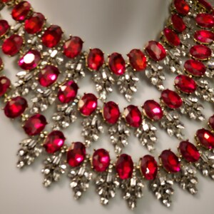Ruby Red and Clear Empress Crystal Diamond Rhinestone 3 Strand Bib ...