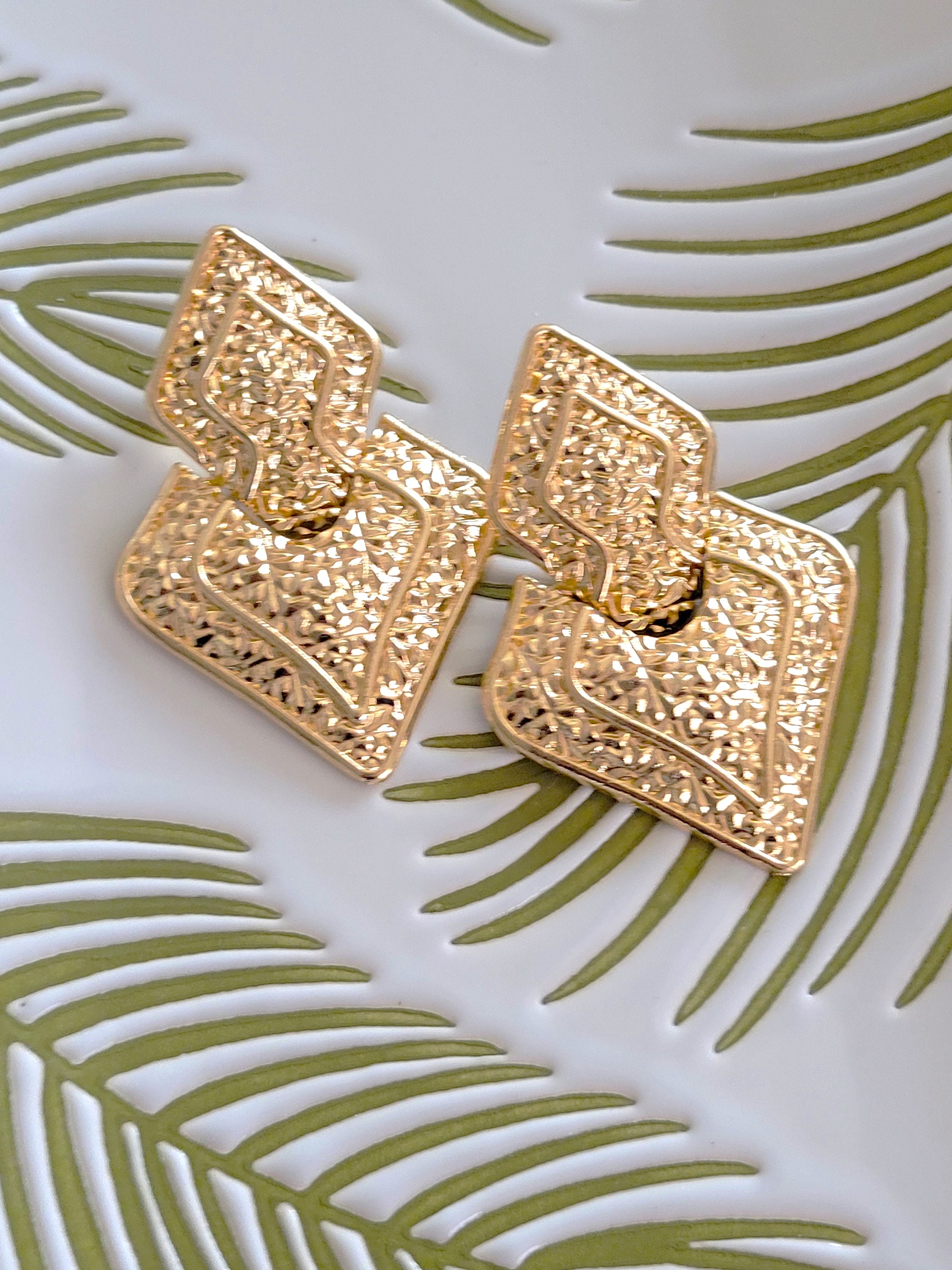Dangle Drop Door Knocker Textured Earrings Triangle Diamond Etsy