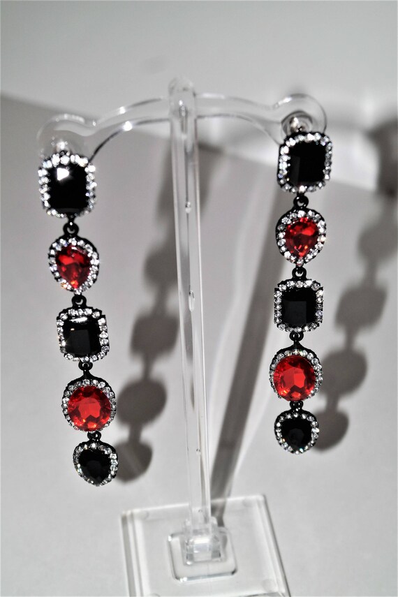 Ruby Crystal Long Chandelier Black and Ruby Red e… - image 8