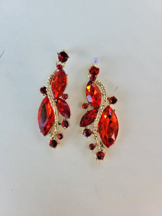 Ruby Red Earrings Rhinestone