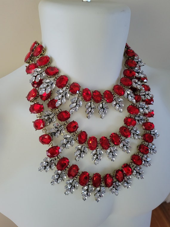 Ruby Red and Clear Empress  Crystal Diamond Rhine… - image 6