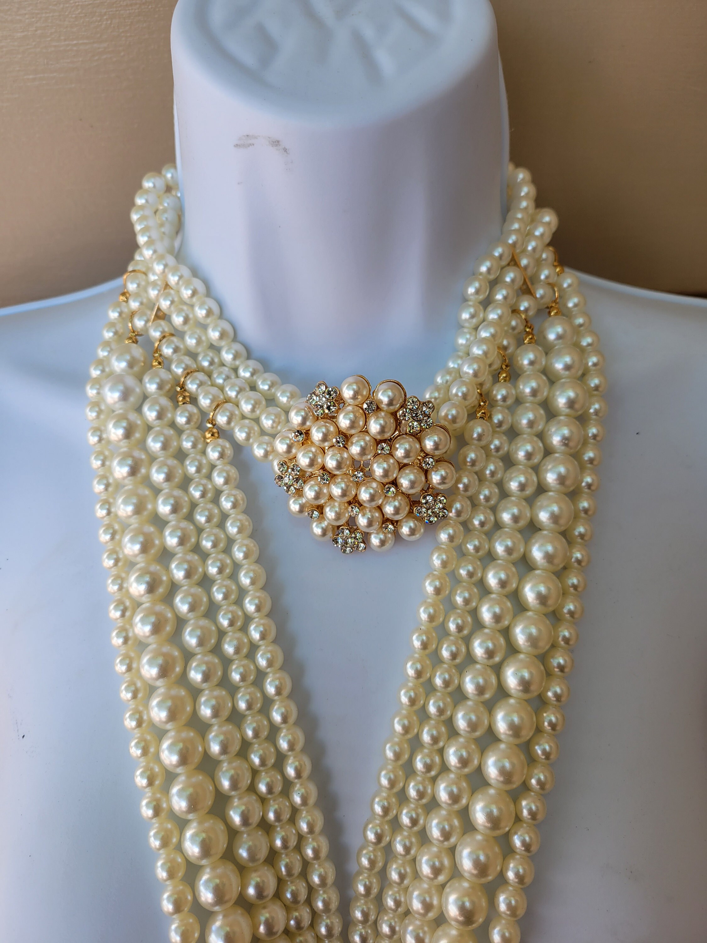 Pearl Body Necklace Diamond Cream Gold Crystal Necklace Etsy
