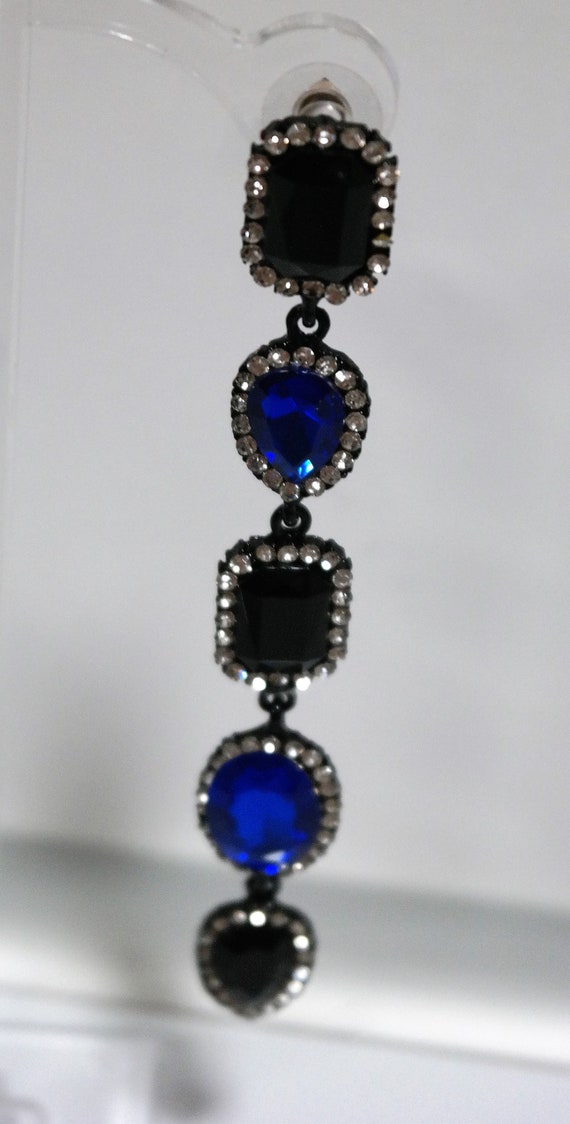 Sapphire Crystal Long Chandelier Black and Blue e… - image 6