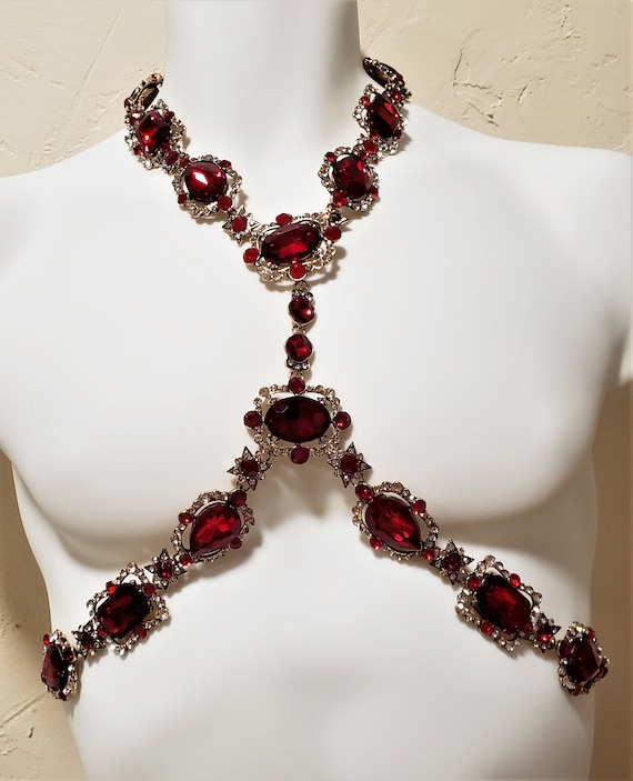 Ruby Red Crystal Rhinestone Body Harness Necklace