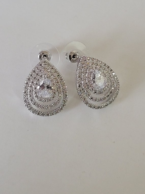 Clear Diamond Cubic Zirconia Crystal Drop earring… - image 2