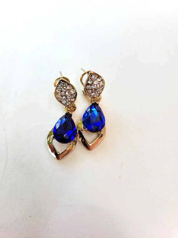 Buy Blue Crystal Sapphire and Gold Earrings Costume Jewelry Statement Online in India Etsy