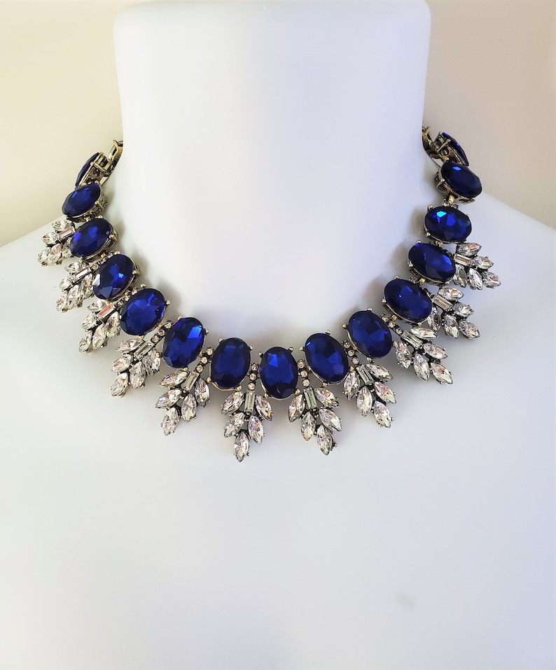 Blue Saphire and Clear Duchess Crystal Diamond Rhinestone Bib - Etsy