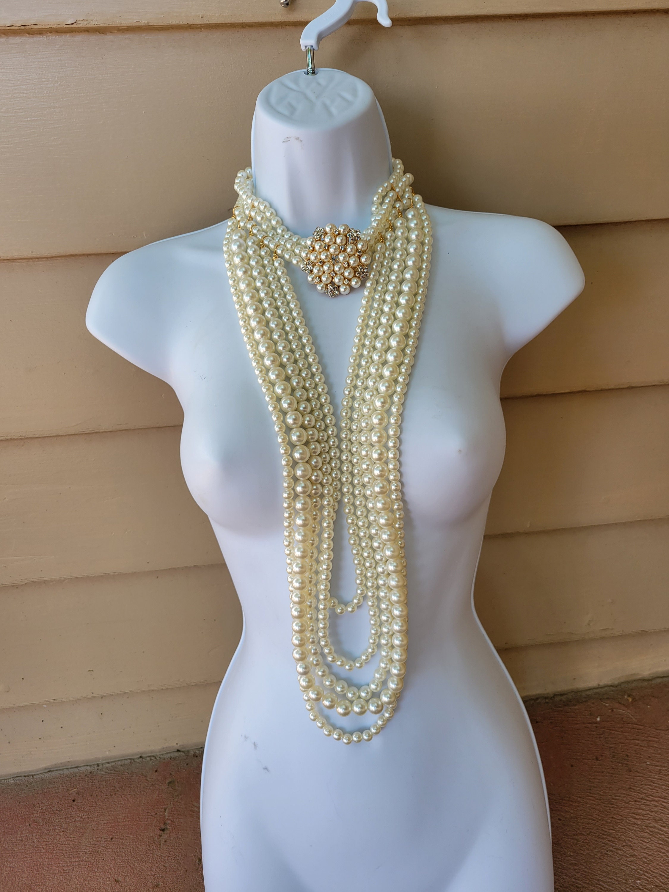 Pearl Body Necklace Diamond Cream Gold Crystal Necklace Etsy
